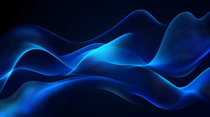 Abstract Blue Wave Vector Illustration, Glowing Effect, Dark Gradient, AI Technology Concept, Futuristic Digital Design Element