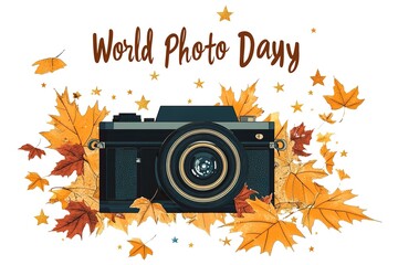 World Photography Day with World Map Background, photographer taking photo. World Photography Day social media banner and instagram banner post design