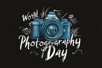 Wall Mural - World Photography Day with World Map Background, photographer taking photo. World Photography Day social media banner and instagram banner post design