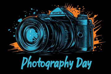 World Photography Day with World Map Background, photographer taking photo. World Photography Day social media banner and instagram banner post design