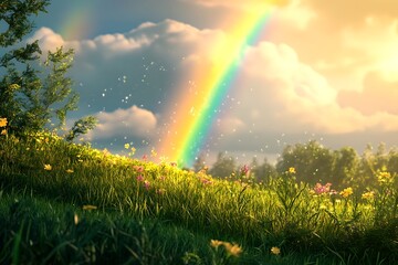 Sticker - rainbow over the meadow