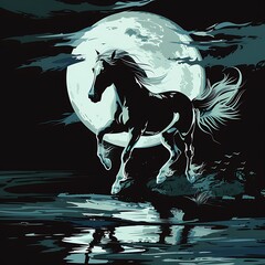 Wall Mural - illustration vector graphic of horse and moon