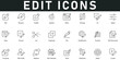 © Icon Zilla - Edit Icons vector illustration with thin line editable stroke contain revision, modify, update, change, fix, adjust, note, create, adapt, published, write, edit calendar, replace, compose,  duplicate