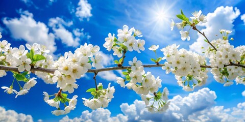 Wall Mural - Cherry Blossom Branch Against a Blue Sky, branch, spring, blossom , flower