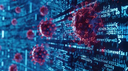 Wall Mural - coronavirus particle over digital code background