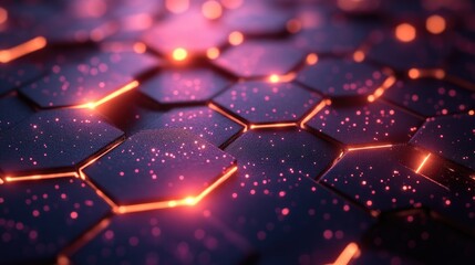 Wall Mural - Abstract Hexagonal Pattern with Glowing Lines and Scattered Lights