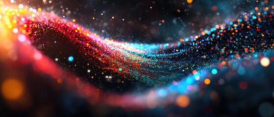 Wall Mural - Abstract Colorful Particle Wave with Bokeh Effect in Motion - Vibrant Digital Art Background