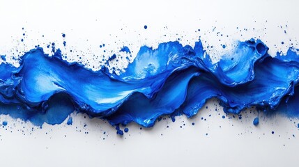 Wall Mural - Abstract Blue Paint Wave with Splashes on White Background