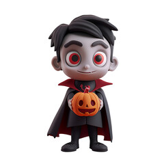 Wall Mural - Halloween Character in Cute 3D Render: Vampire Holding Pumpkin Bucket, Isolated on Transparent Background, PNG