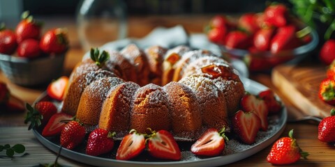 Wall Mural - Strawberry infused homemade bundt cake