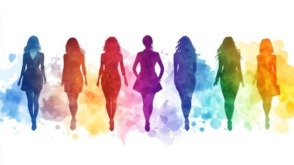 Wall Mural - Colorful rainbow business women siulhouette AI