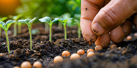 Wall Mural - Hand Planting Seeds in Freshly Tilled Soil
