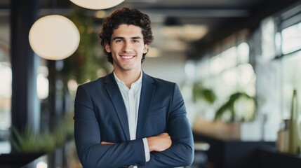 Wall Mural - Young professional wearing  suit and glasses smiles 