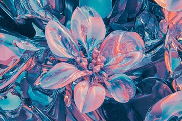 Wall Mural - an abstract depiction of fantasy space plants and glowing flowers. a galaxy background with unusual 