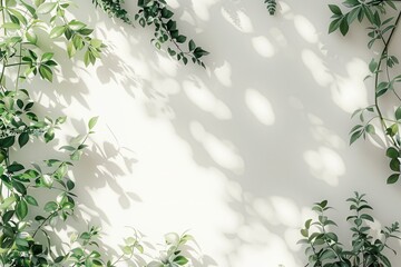 Sunlit Green Vines Casting Shadows on White Wall