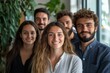 © Digi ART - Multiethnic joyful business people looking at camera inside corporate office for a group photo while working together on sustainable innovation project - Goal achievement, Generative AI