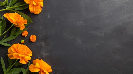 Canvas Print - A black background with orange flowers on it