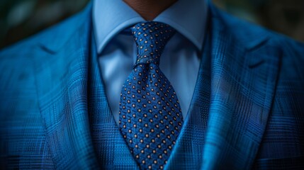 Sticker - Elegant blue suit with patterned tie worn by a man indoors during an evening event