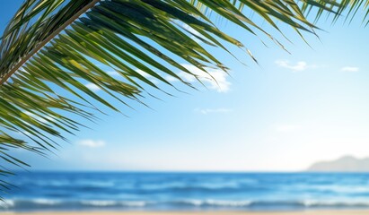 Canvas Print - Palm fronds frame a view of the sea.