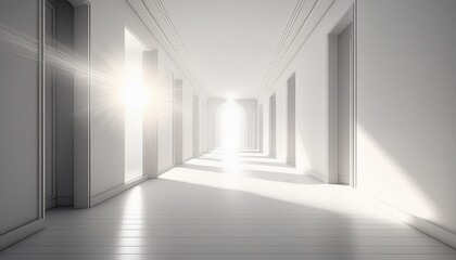 Wall Mural - Modern Minimalist White Hallway with Sunbeams