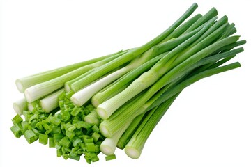 Wall Mural - On a white background, an organic leek or green onion is isolated.