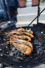 Wall Mural - River prawn shrimp grilled on fire