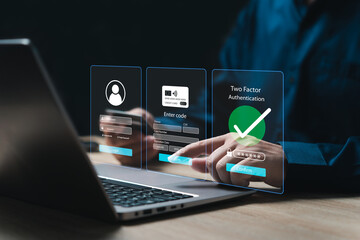 privacy protect data cybersecurity, 2fa concept, businessman login online banking, payment credit ca