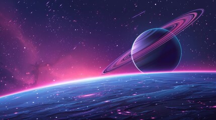 Wall Mural - cartoon vector space station orbiting a distant planet