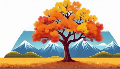 Wall Mural - colorful autumn tree with mountains in the background