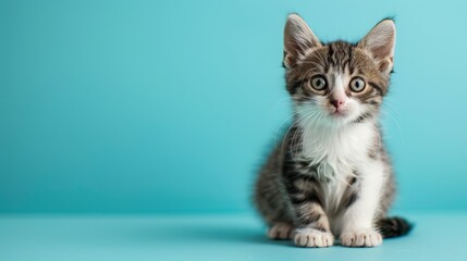 A cute Snowshoe kitten sitting on a solid pastel a  235 cat, animal, pet, kitten, cute, feline, domestic, fur, portrait, eyes, pets, kitty, mammal, young, white, tabby, nature, red, beautiful, eye, ad