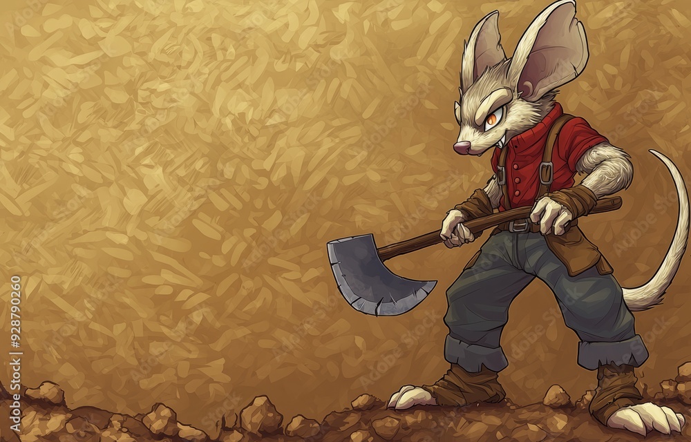 Rat Executioner Rat executioner character with giant ax with red hood and aged paper ...