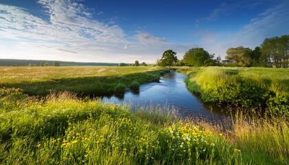 Wall Mural - Small river flowing through a summer meadow