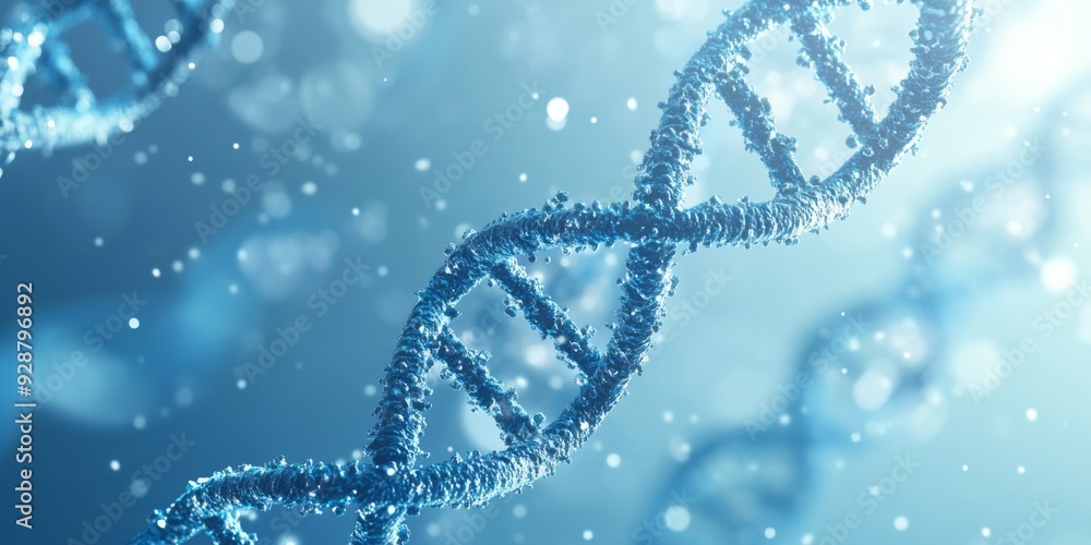 Close-up of Blue Double Helix DNA Structure on a Light Blue Background ...