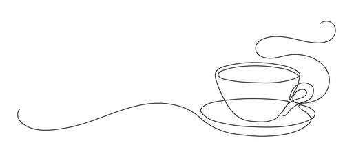 Cup of tea, or coffee. Continuous line drawing.