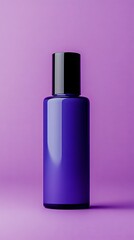 Wall Mural - A bottle of blue liquid is sitting on a purple background