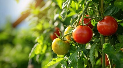 Wall Mural - A bunch of ripe red tomatoes hanging from a plant