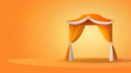 Canvas Print - A large orange tent with white trim is set up on a yellow background