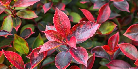 Sticker - Vibrant red and green foliage of Photinia fraseri Red Robin