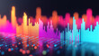© tonstock - Colorful neon light waves representing sound or data visualization on a dark background. Vibrant abstract concept for technology and music themes.