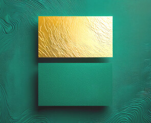 gold green business card bank card on a green textured background