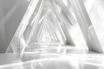 Wall Mural - Futuristic White Corridor with Geometric Light Reflections