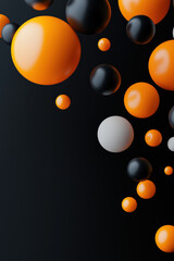 Wall Mural - abstract arrangement of black, orange, and white spheres against a dark background, digital .