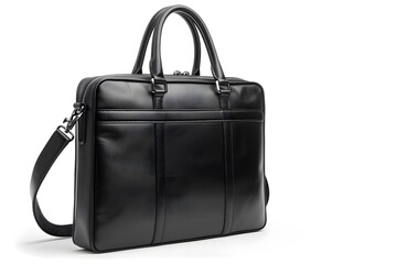 Poster - Sleek Black Leather Briefcase with Dual Handles and Adjustable Strap