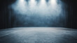 © tonstock - Empty dimly lit stage with curtains and spotlights creating a moody atmosphere. Ideal for theater, performance, and dramatic scene concept.