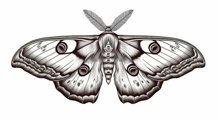 Poster - Moth Tattoo Illustration with Bold Black Line