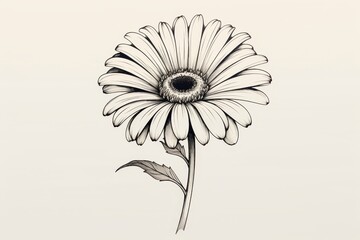 Wall Mural - Black Line Gerbera Daisy Tattoo Sketch