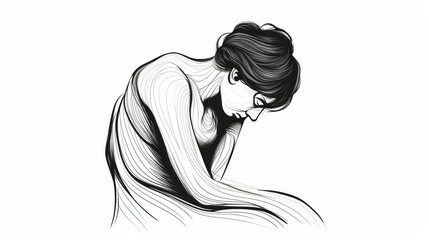 Wall Mural - Contemplative Pose Tattoo Illustration