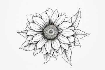 Poster - Black Ink Sunflower Tattoo Illustration