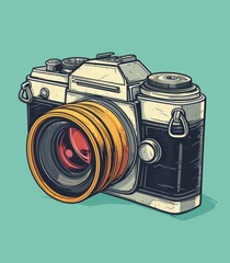 Wall Mural - Vintage Camera Illustration for Apparel and Merchandise