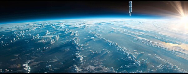 Wall Mural - Space elevator reaching into the upper atmosphere, 4K hyperrealistic photo